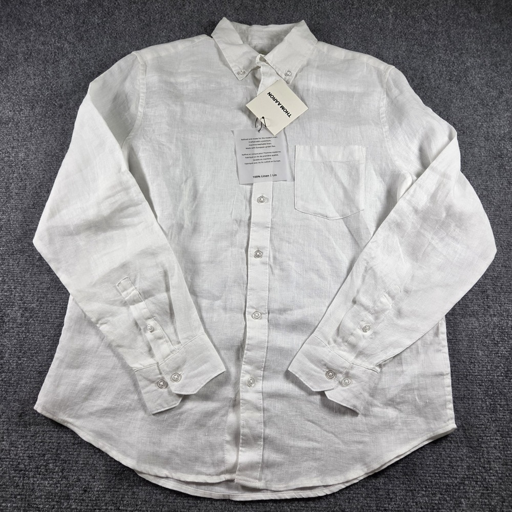 THOM AARON Men's Button Down Shirt 100% Linen European Flax White Sz M New